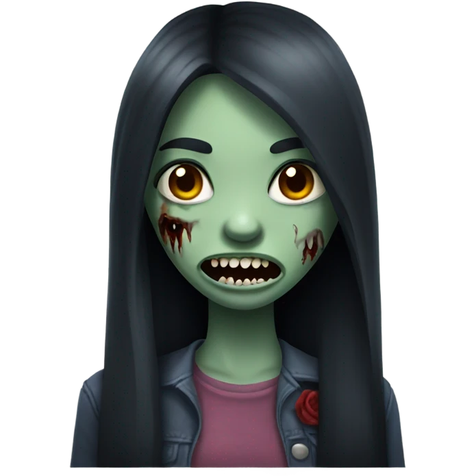 girl zombie with dark long hair with teeth emoji