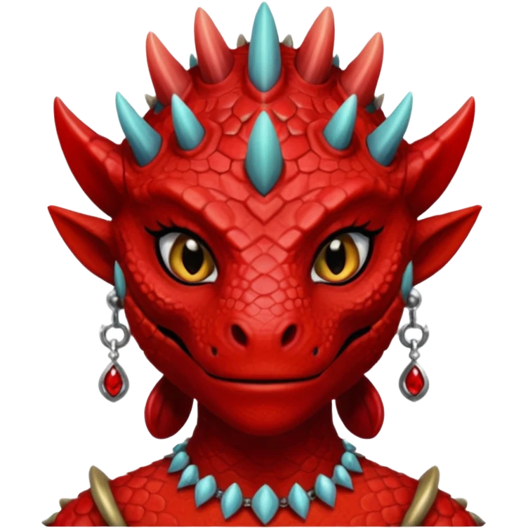 ESO red female Argonian with lashes and earrings emoji