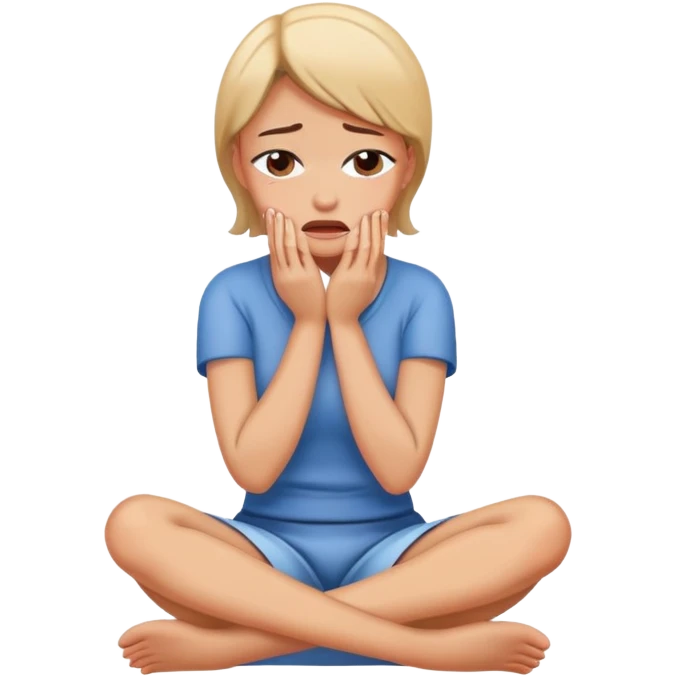 woman sitting on floor hugging her knees while crying emoji