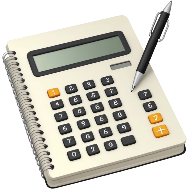 open notebook with numbers and a calculator emoji