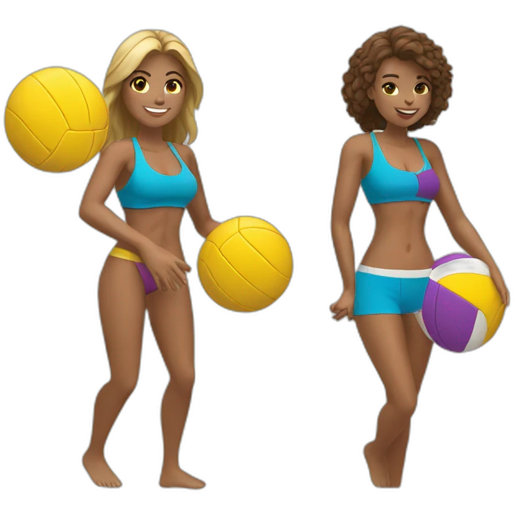 2 adult girls playing beach volley close body view emoji