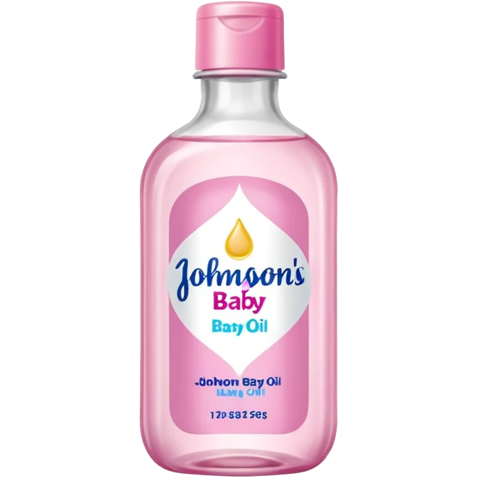 johnson's baby oil in a transparant bottle with a pink label. The oil should look transparant  emoji