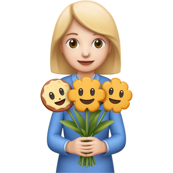 Make emoji flower bouqet from base cheese sausage, holding bouqet white color emoji