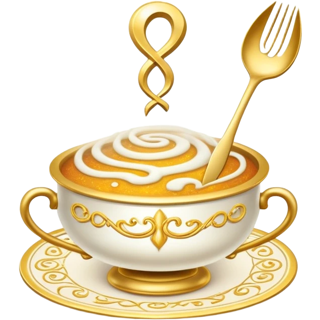 Enchanted cookbook with fork and spoon symbol that's emitting magic sparkles, surrounded by swirling magical mist emoji
