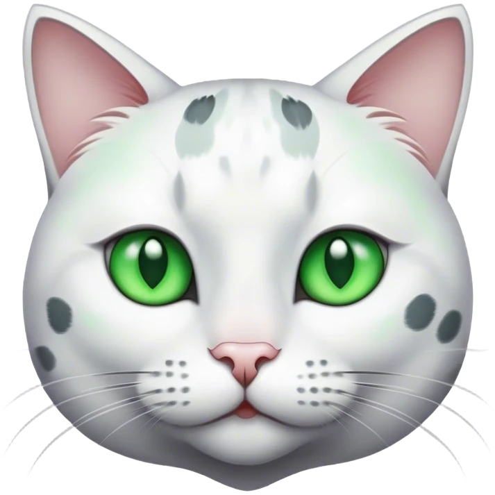 White cat with dark grey spots and green eyes  emoji