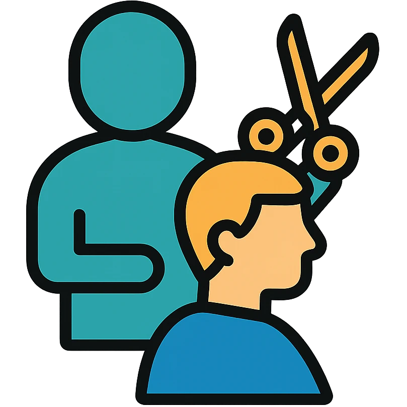 logo of a human receiving a haircut, clean lines, minimal color, modern look emoji