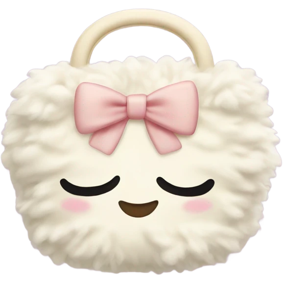 fluffy cream cosmetic bag with a bow emoji