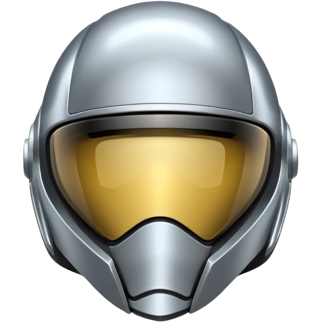 A futuristic helmet emoji made of silver chrome, smooth aerodynamic shape, minimal visor detail, reflective metallic surface, sci-fi aesthetic, iOS emoji style, centered on clean white background emoji
