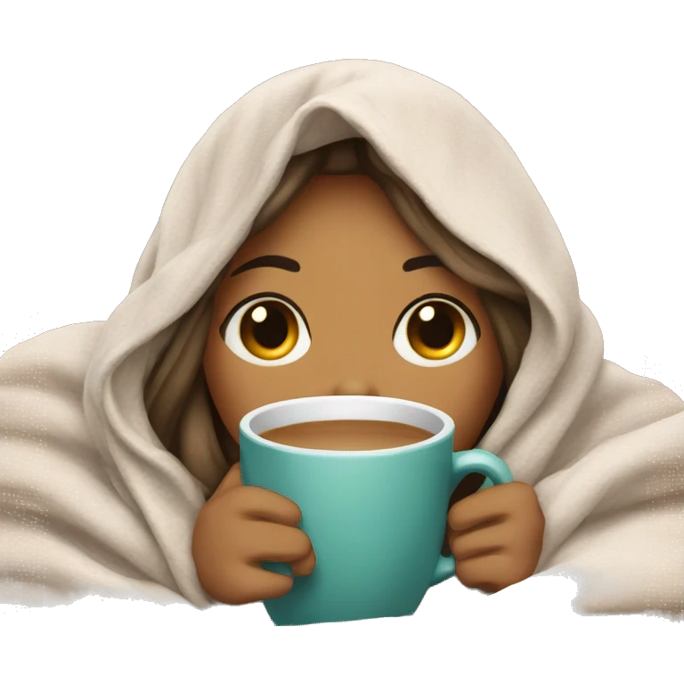 girl inside a blanket sipping coffee eyes closed emoji