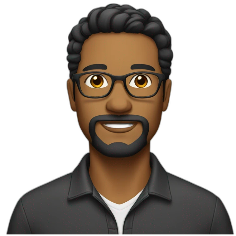 Man with a light beard, black hair that is parted in the middle and hangs on the sides, wearing glasses emoji