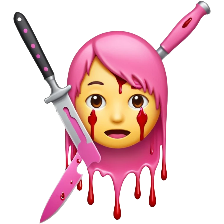 A emoji with a pink knife through its head and pink blood emoji