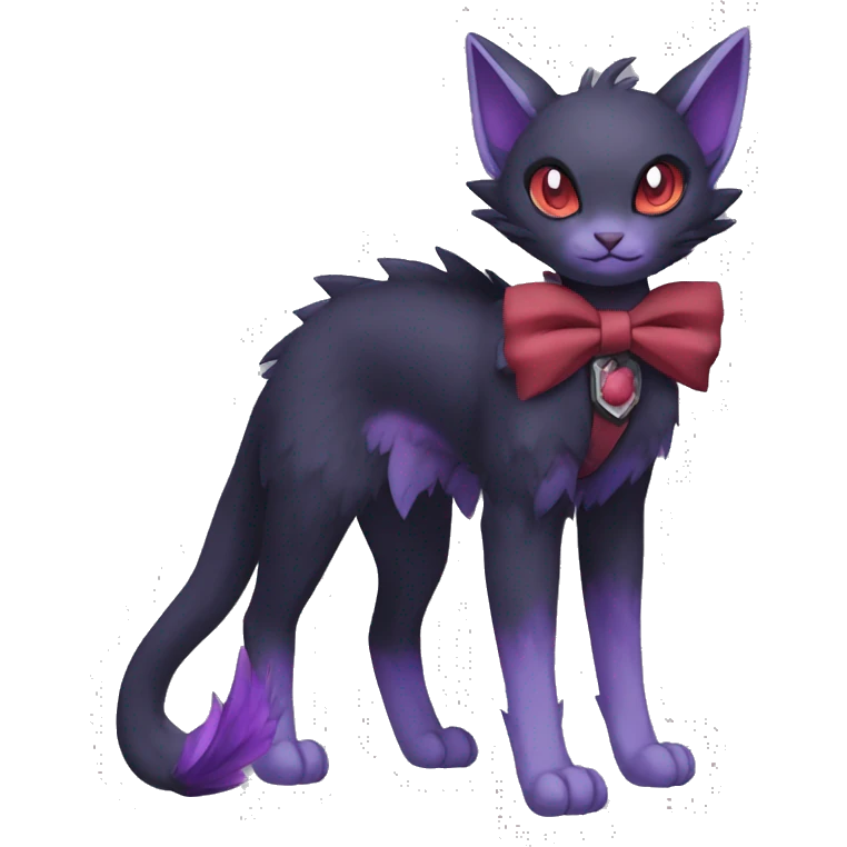 cool kawaii black purple red ethereal fantasy beautiful elegant nargacuga-Noivern-cat-Fakemon collar harness bow tie and bracers full body emoji