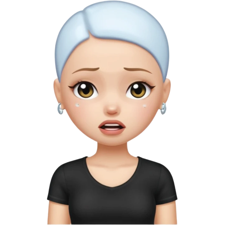 a pretty bratz fair bald girl crying wearing a tight black tee emoji