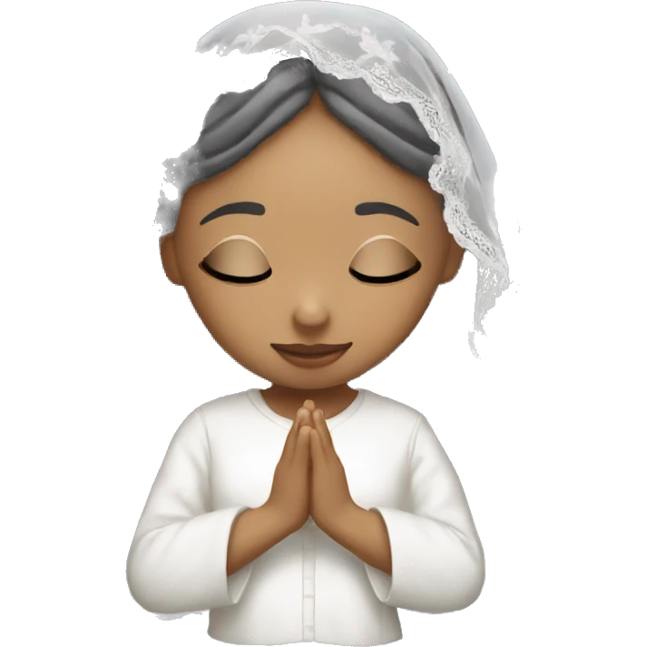 Light skin girl praying with eyes closed and lace white veil  emoji
