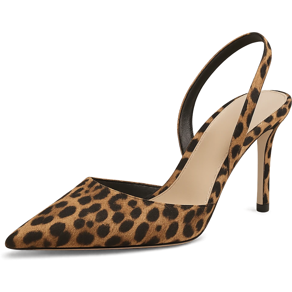 leopard print pointed toe slingback heel, elegant, modern emoji