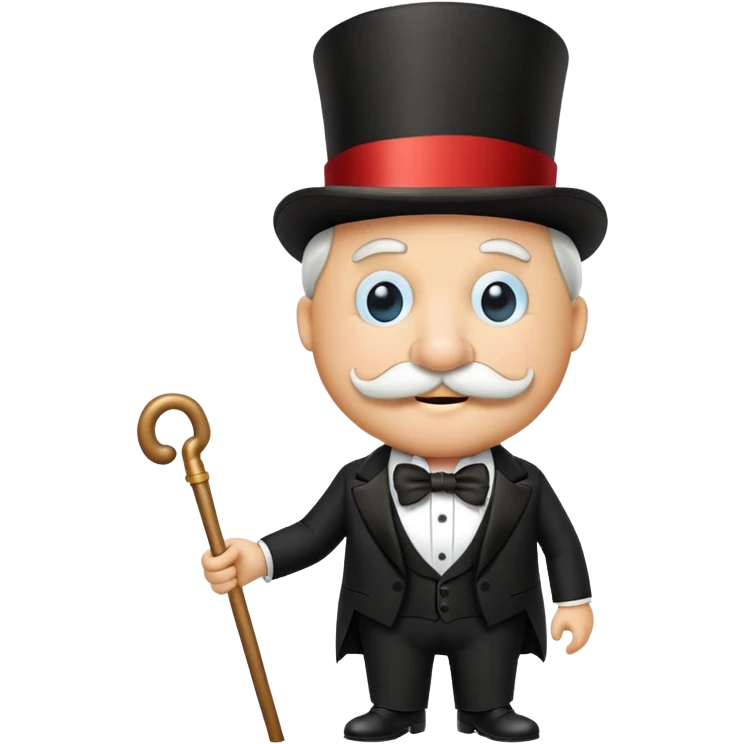 Rich Uncle Pennybags with mustache, top hat, tuxedo, and cane emoji