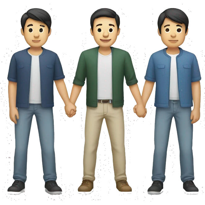 three men holding hands, two are white, one is asian emoji