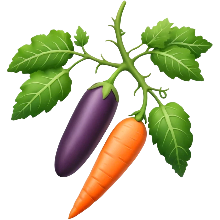 eggplant, cucumber, big carrot, on a branch emoji
