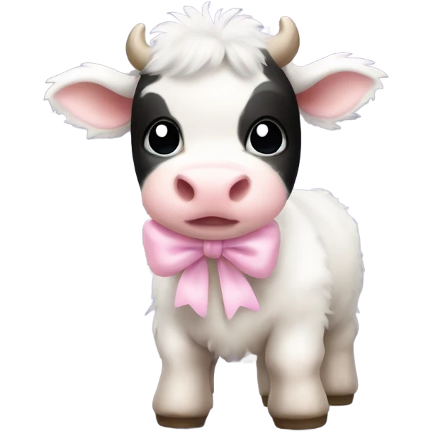 Fuzzy baby cow with light pink bow emoji