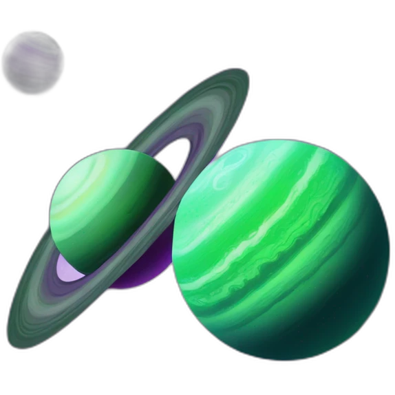 green planet with purple saturn rings and grey moon emoji