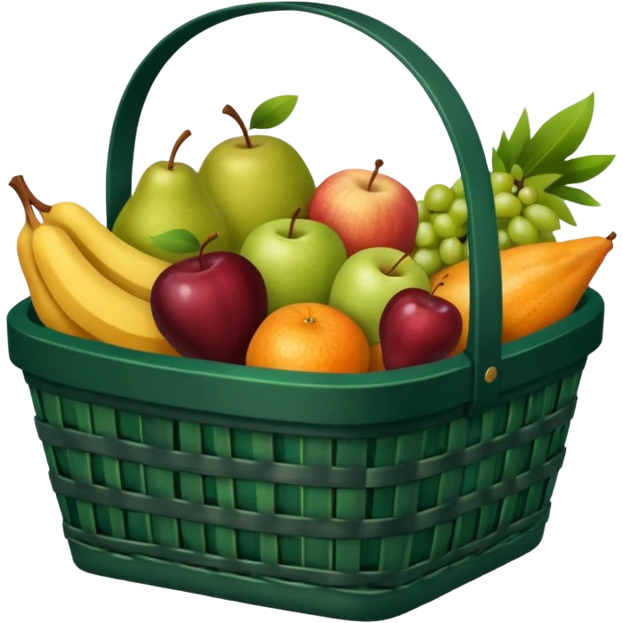 Dark green, plaid basket with both food, drink and fruits emoji