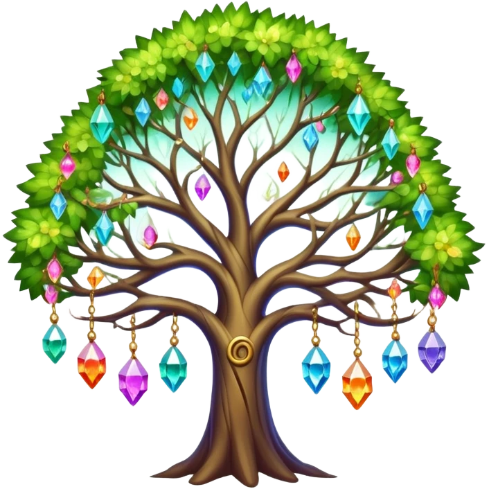 Spiritual magical ethereal colorful tree with crystals hanging in it emoji