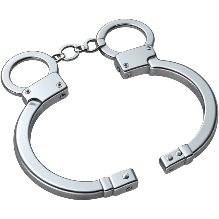 A pair of elegant handcuffs emoji made of silver chrome, smooth rounded design, glossy metallic reflections, luxury fetish aesthetic, minimal iOS emoji style, centered, clean white background emoji