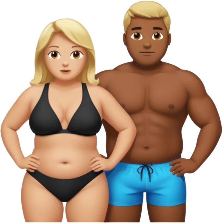 Obese blonde beach with muscular black man  emoji
