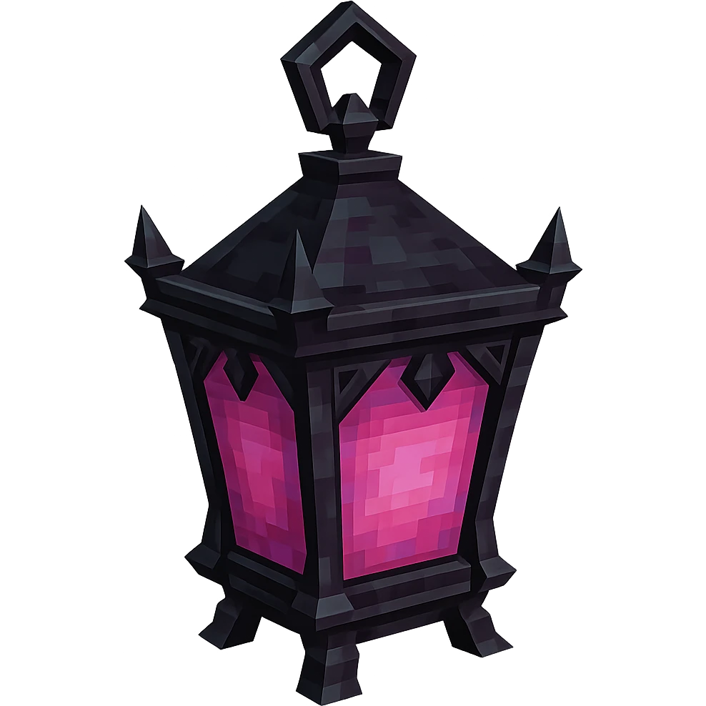 BLACKPINK-inspired gothic lantern, angular and ornate, black and pink, no hearts, low poly 3D style emoji