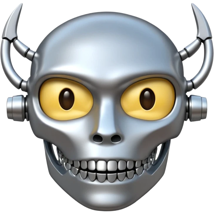 3D render of Steel Jaw, futuristic cyborg aesthetic, fusion of organic skin and chrome metal, brushed steel lower jaw attached to a pale skin face, emoji style, isolated on white background --v 6.0. emoji