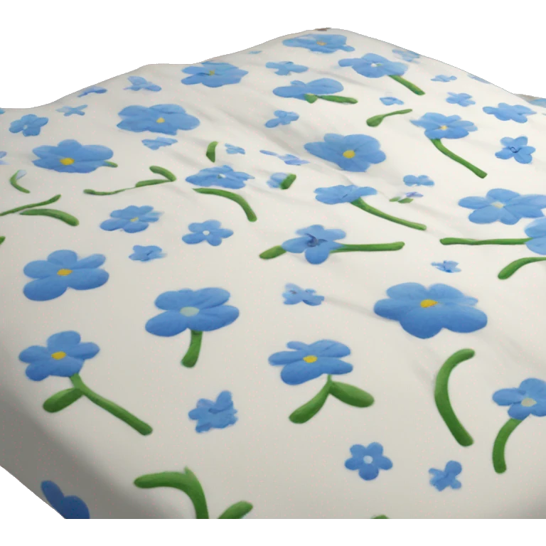 Cosy bed with blue smal flower bed sheets emoji