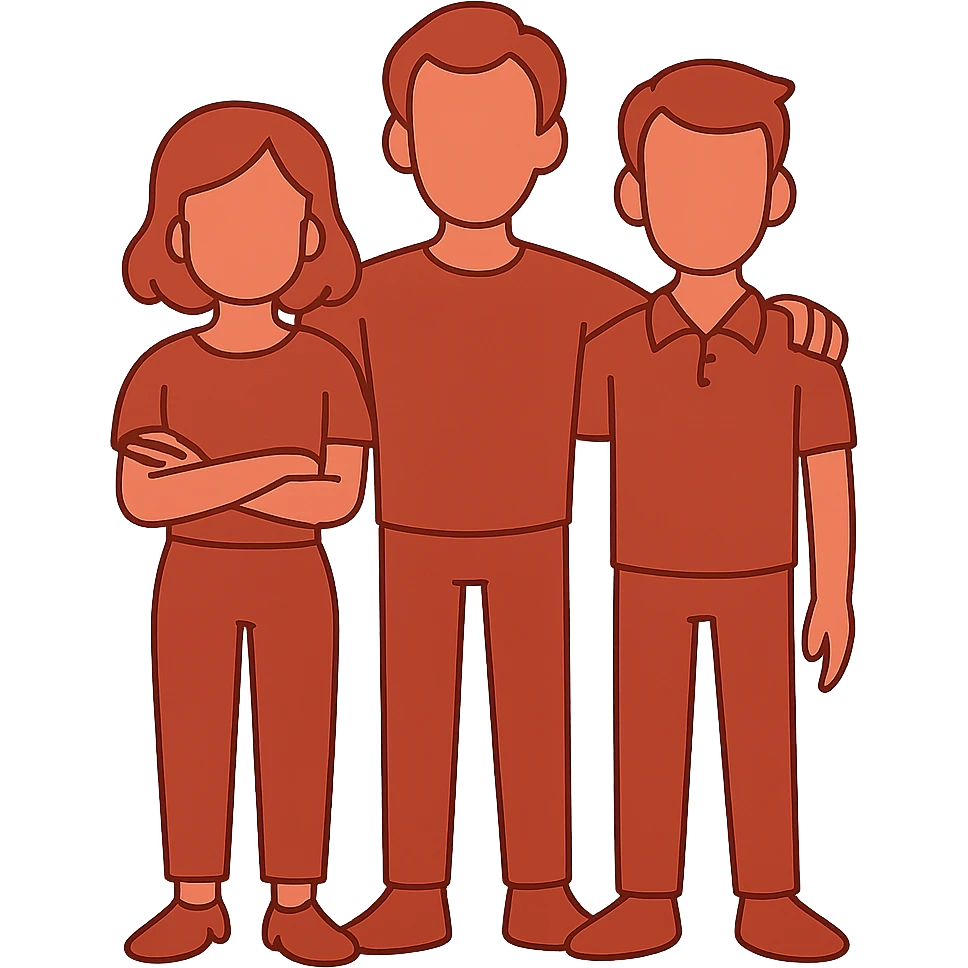flat toon style 3 red faceless people standing together emoji