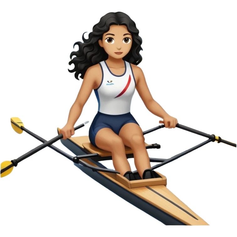girl with long black wavy hair rowing in Olympic rowing sport, distant view emoji
