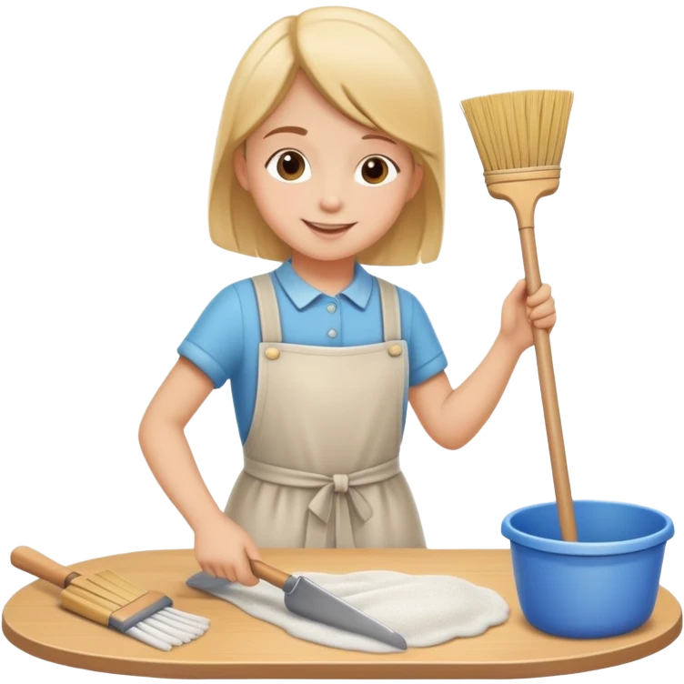 child helping parents with simple chores like sweeping or setting the table, cheerful and helpful emoji