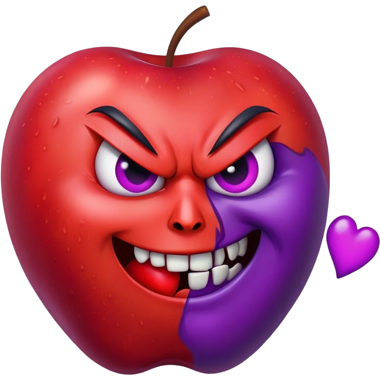 the apple evil purple face but one side is hate the other is love emoji