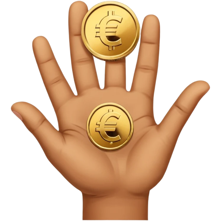 An open hand facing upwards holding a coin with a euro symbol in the center. The coin is placed slightly above the palm, symbolizing financial support or budget. emoji