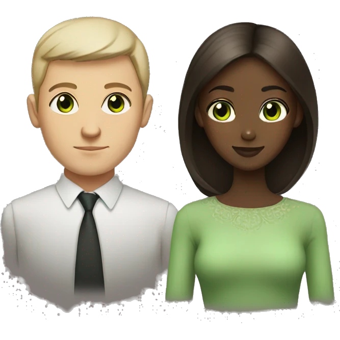 Russian man with green eyes and dark-skinned girl with brown eyes emoji