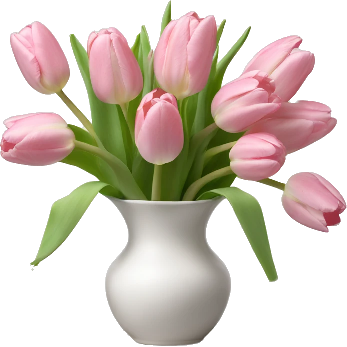 Light pink tulips in white vase in bow  emoji