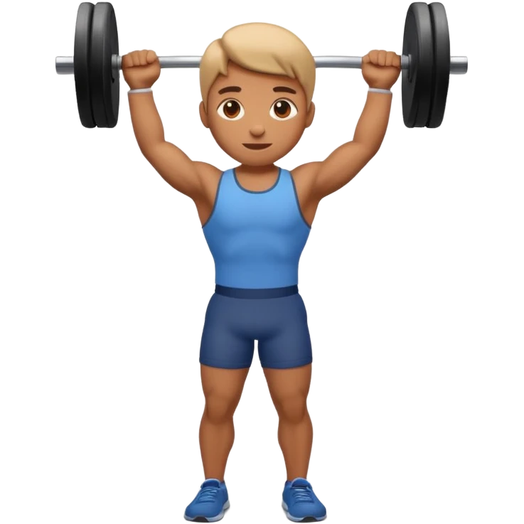 3D Apple emoji style person lifting weight, strong posture, centered, soft shadow, white background. emoji