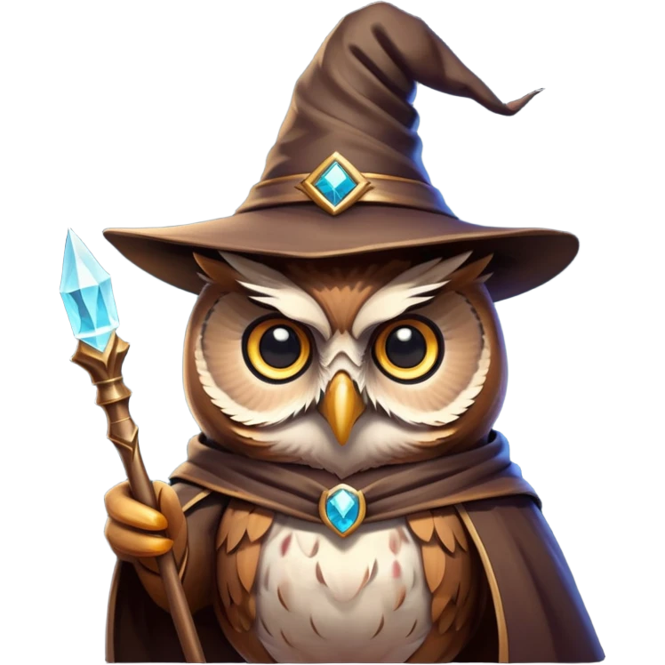 owl wizard with magic wand and pointy hat emoji