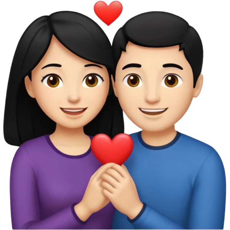 An emoji of a happy couple, the woman has long black hair and a light brown skin tone, while the man has short black hair and a white skin tone. They are in a romantic pose, expressing love and joy with warm facial expressions and affectionate gestures. emoji