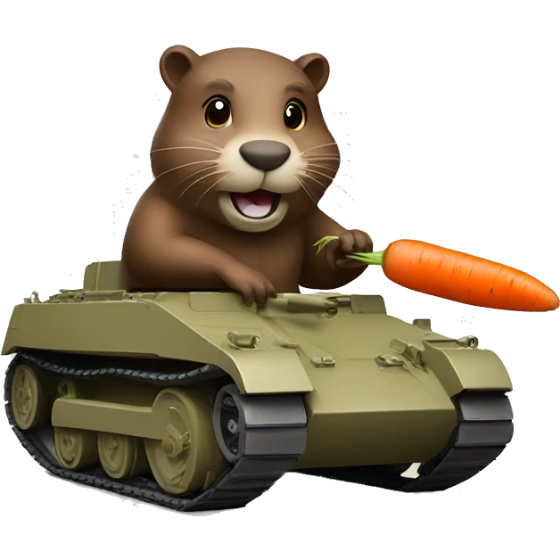 A beaver driving a tank with a carrot in its mouth  emoji