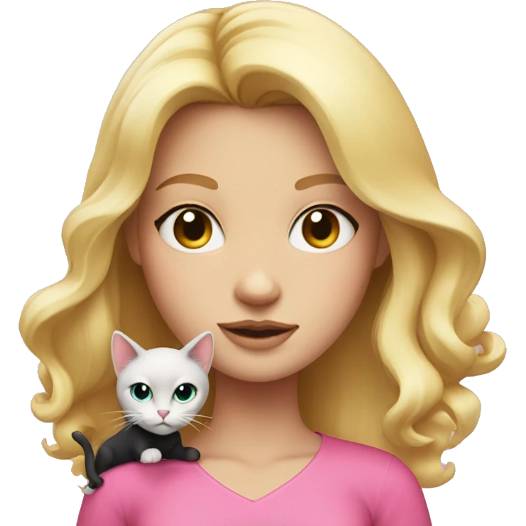 Blonde girl pink top with black cat on hand  emoji