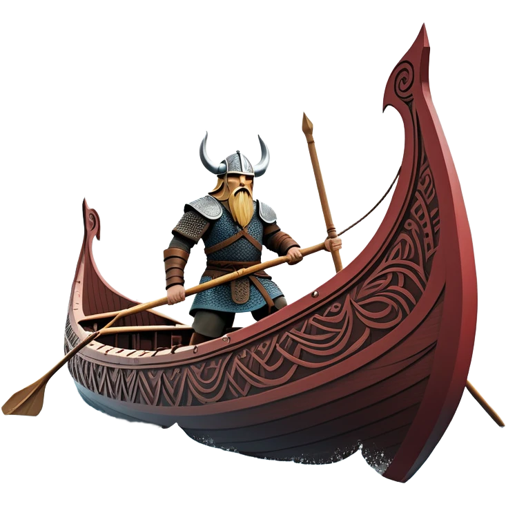 clash-of-clans-aesthetic_-cinematic-viking-longboat, rendered in a flat, bold vector style with minimal shading, featuring a striking dragon-headed prow slicing through icy, churning waters. shields on the side and vikings rowing The longboat’s intricately detailed shields and carved motifs evoke a sense of epic adventure and Nordic might, with billowing sails catching a dramatic, stormy sky backdrop. emoji