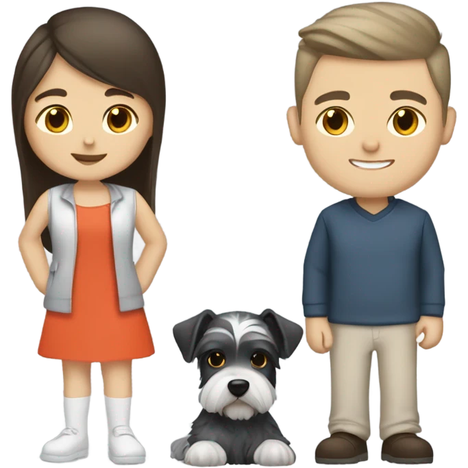 White brunette girl with white brunette boy with a mini schnauzer  emoji