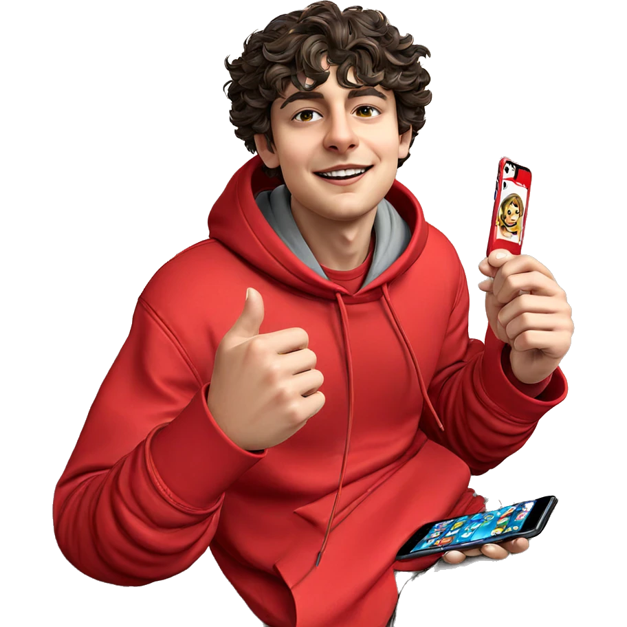 smiling boy in red hoodie emoji