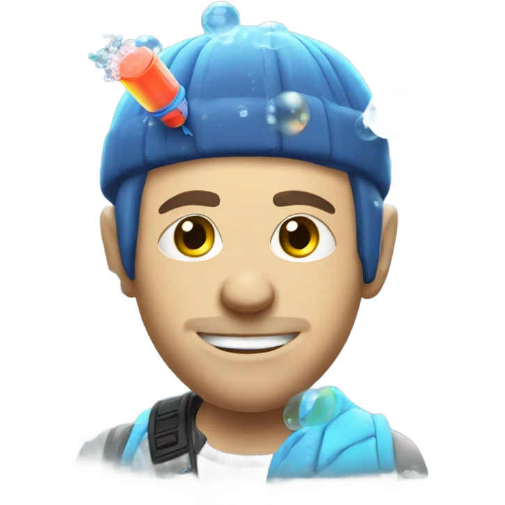 Caucasian Raver with water gun surrounded by bubbles emoji