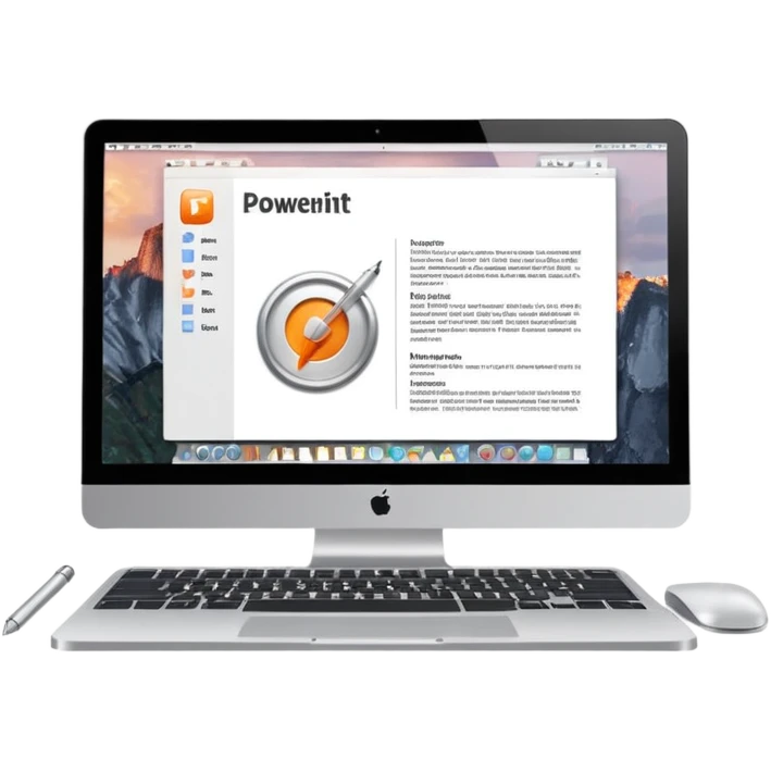mac computer with powerpoint page with bullet points  emoji
