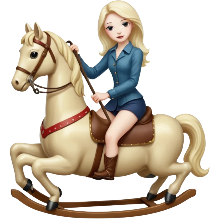 synthwave, Scrooge style, oil paint, mysterios - Seductive naked skinny woman rides a rocking horse and holds a huge dildo emoji