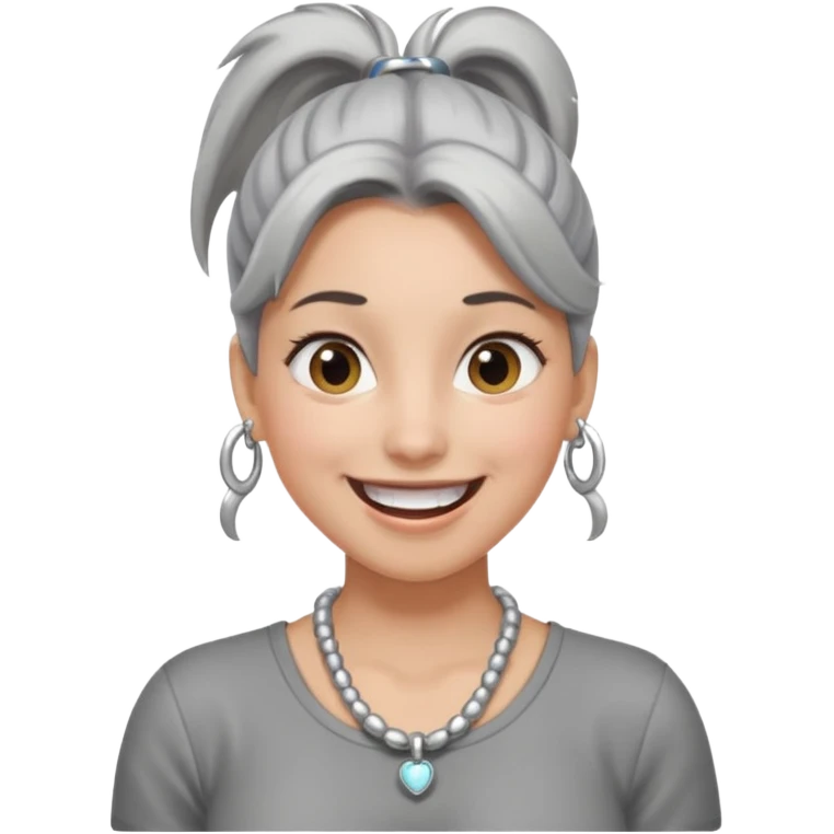 Female with big Silver Necklace, grey skin,ponytail hair, more bright silver,highlight necklace, different expressions. emoji